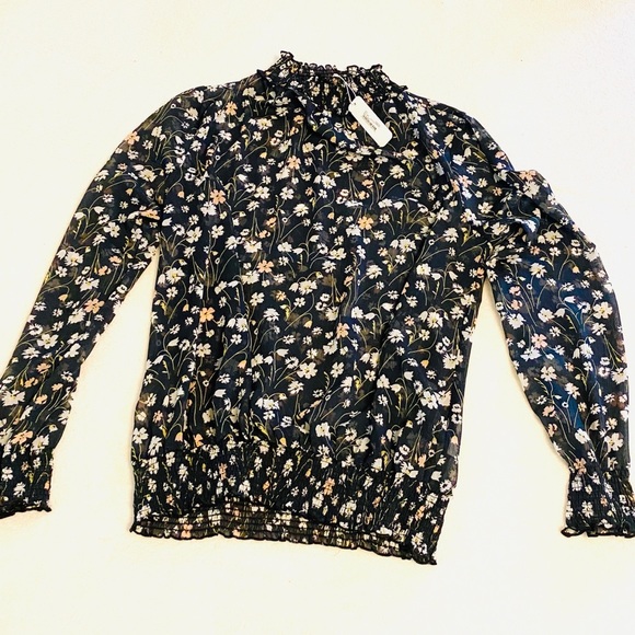 Charming Charlie Tops - Mock Neck Sheer Blouse